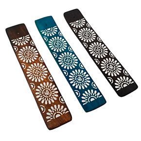 Quemador de Incienso de Madera de Mango Diseño Floral