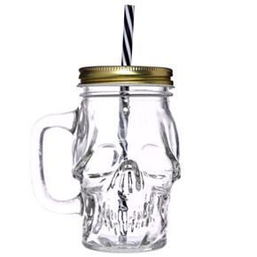 Jarra de Cristal con Tapa y Pajita Forma de Calavera