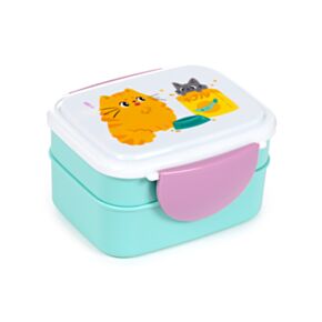 Fiambrera Táper Bento con Cierre en Clip y Cubiertos Gatos Beans & Co