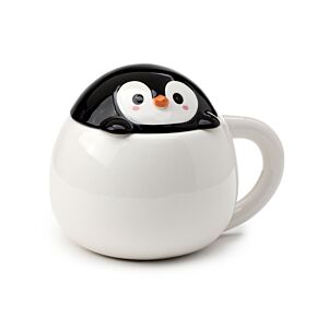 Taza de Cerámica con Tapa Pingüino Asomando Taza de Cerámica con Tapa Pingüino Asomando