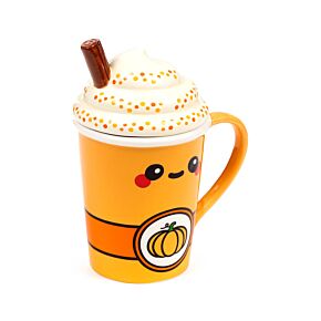 Taza de Cerámica con Tapa Foodiemals Latte de Calabaza Taza de Cerámica con Tapa Foodiemals Latte de Calabaza