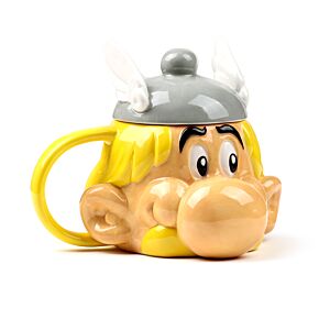 Taza de Cerámica 3D con Forma de Cabeza de Astérix y Tapa con Sombrero