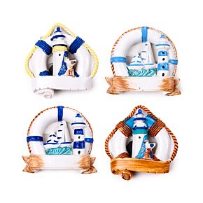 Imán de Souvenir Costa con Salvavidas, Barcos y Faros Imán de Souvenir Costa con Salvavidas, Barcos y Faros