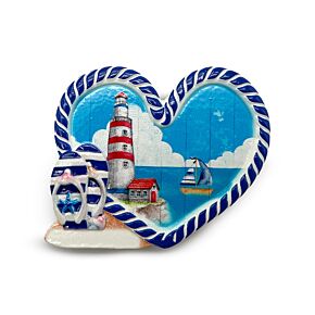 Imán de Souvenir de la Costa con Faro y Barco en forma de corazón
