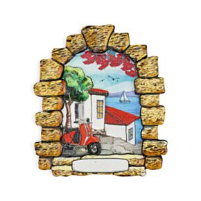 Imán de Souvenir de la Costa Ventana de Piedra con Scooter