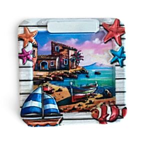 Imán de Souvenir de la Costa Ventana Náutica con Playa y Peces 