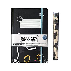 Libreta A5 de Papel Reciclado a Rayas Gato Negro Lucky the Black Cat