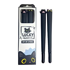 Set de 2 Bolígrafos de Punta Fina Gato Negro Lucky the Black Cat 