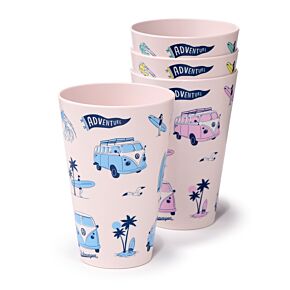 Set de 4 Vasos para Picnic RPET Caravana VW Volkswagen T1 Camper Explora