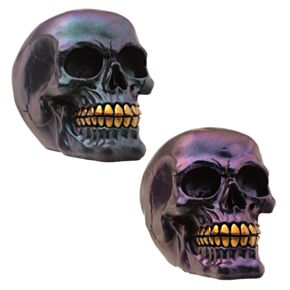 Figura Calavera Calavera Metálica Oscura y Dorada