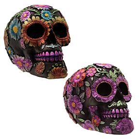 Figura Calavera Calavera Día de los Muertos Floral y Metálica