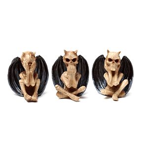 Set de 3 Figuras Parca de la Muerte Demonios Alados No Veo, No Hablo, No Escucho