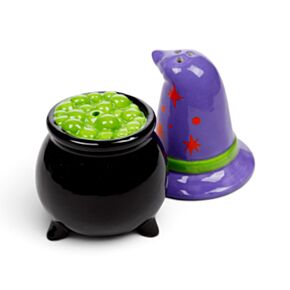 Set de Salero y Pimentero Sombrero de Bruja y Caldero Spooky Espeluznante