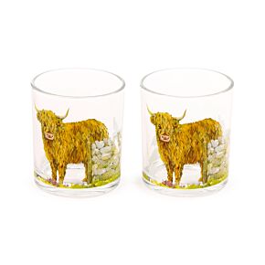 Juego de Dos Vasos de Cristal Vaca Escocesa Highland Coo 